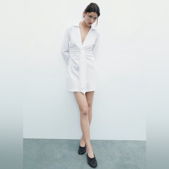 Zara Dresses & Skirts - Zara collared front-tie shirt dress